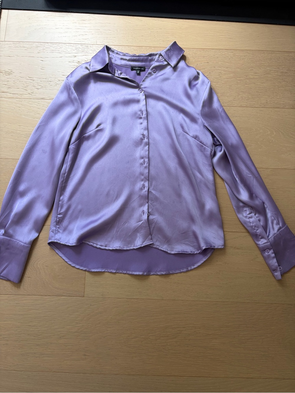 Dynamite Satin Button-Up Blouse - Lavender